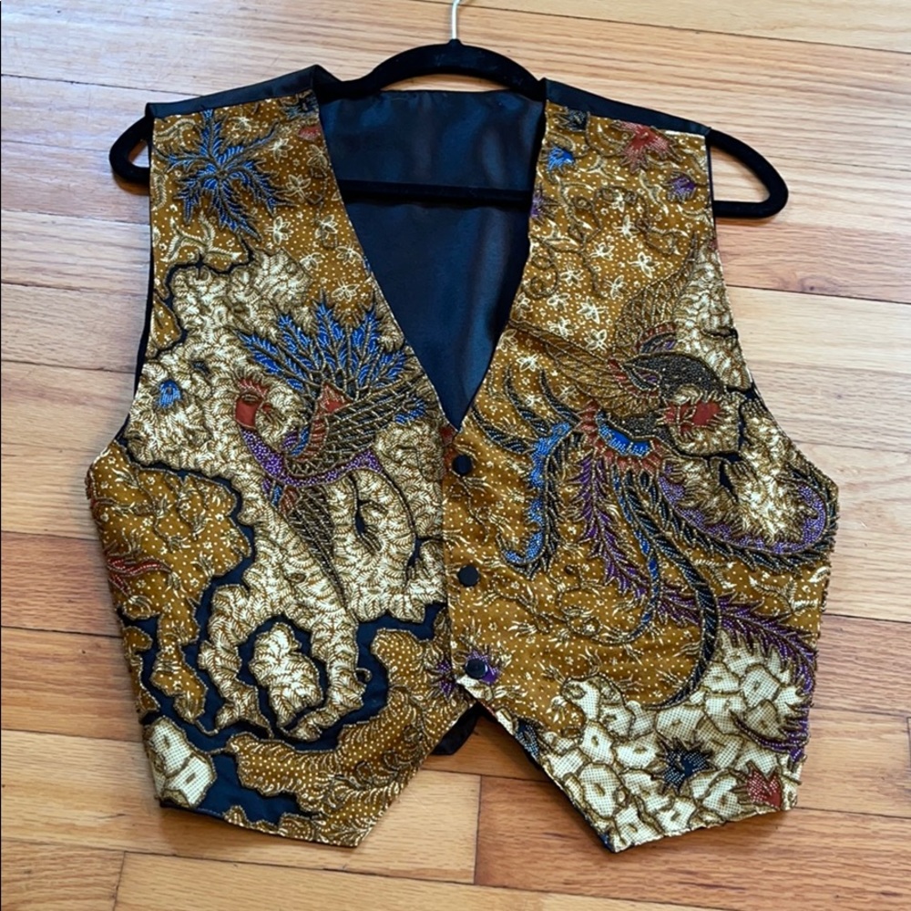 Beaded, black satin vest